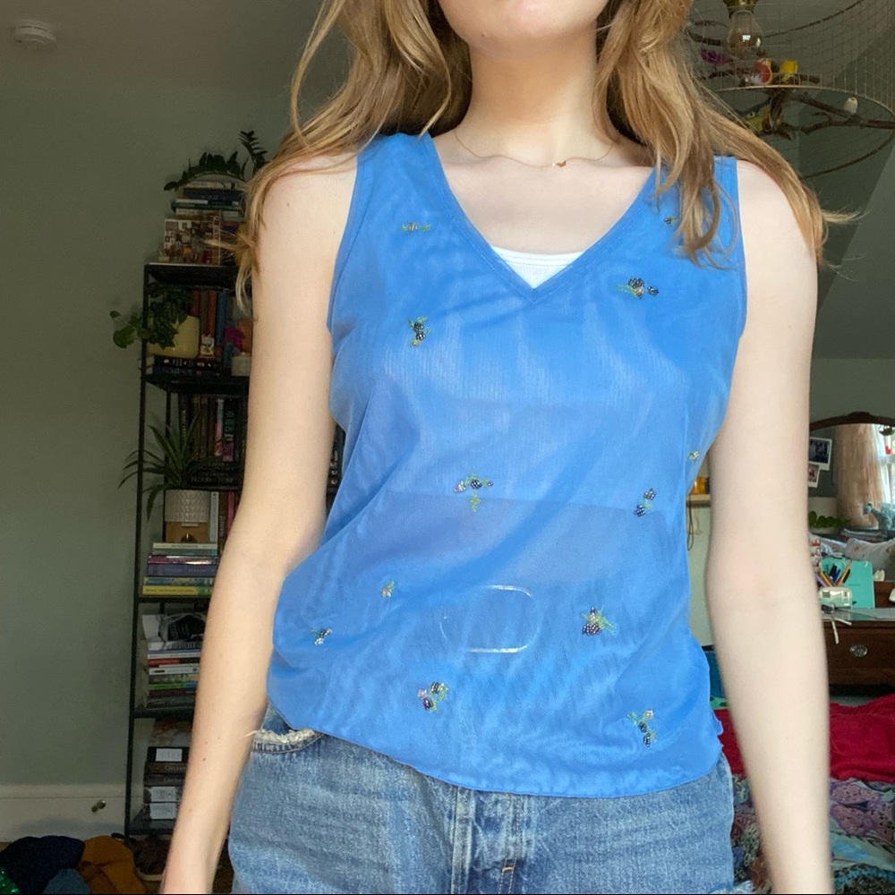 Mesh, beaded tank top